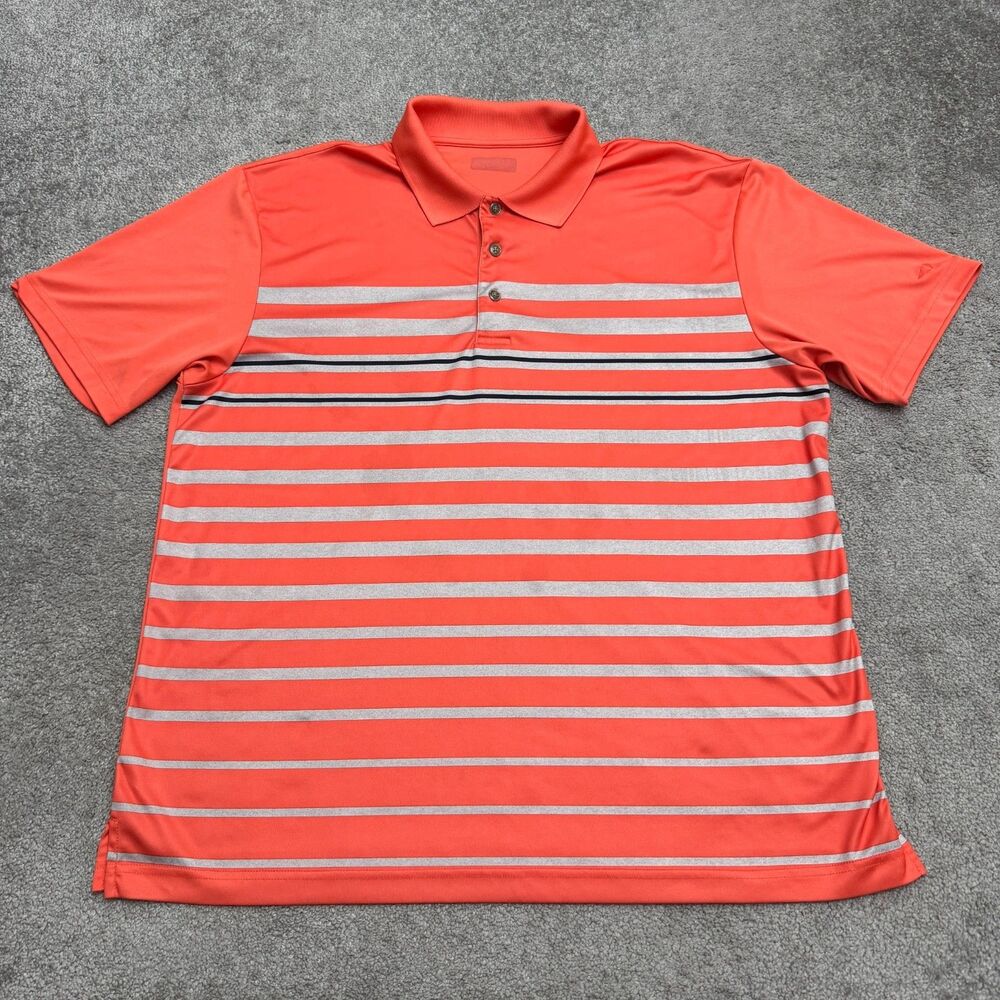 Grand Slam Striped Active Golf Performance Polo Shirt Mens 2XL Orange Gray Top